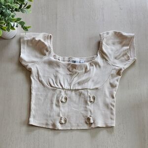 The Ragged Priest Cream Puff-Sleeve Crop Top with Ring Accents